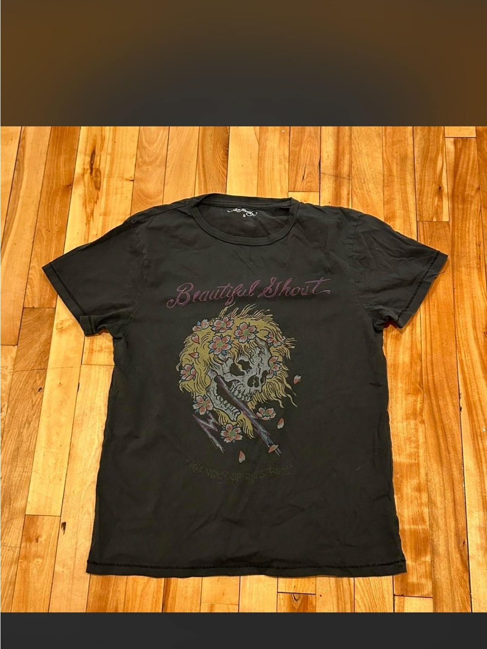 Ed Hardy Black Graphic Short Sleeve Tee with Floral Skull